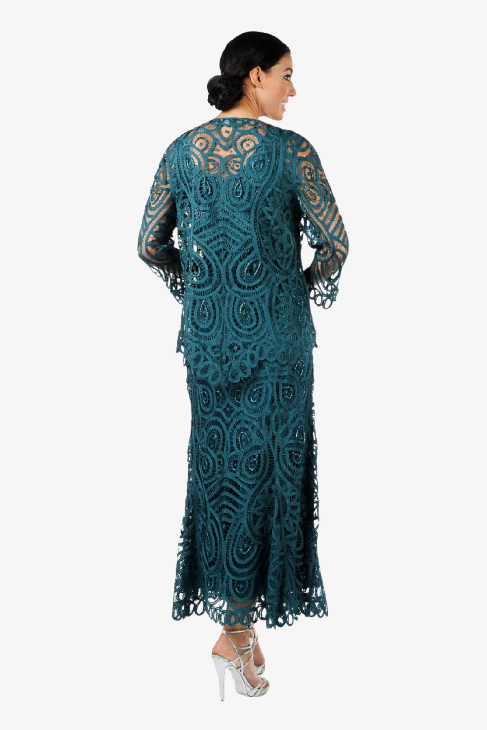 Soulmates D7051 Beaded Lace Paisley Jacket Top and Skirt Set