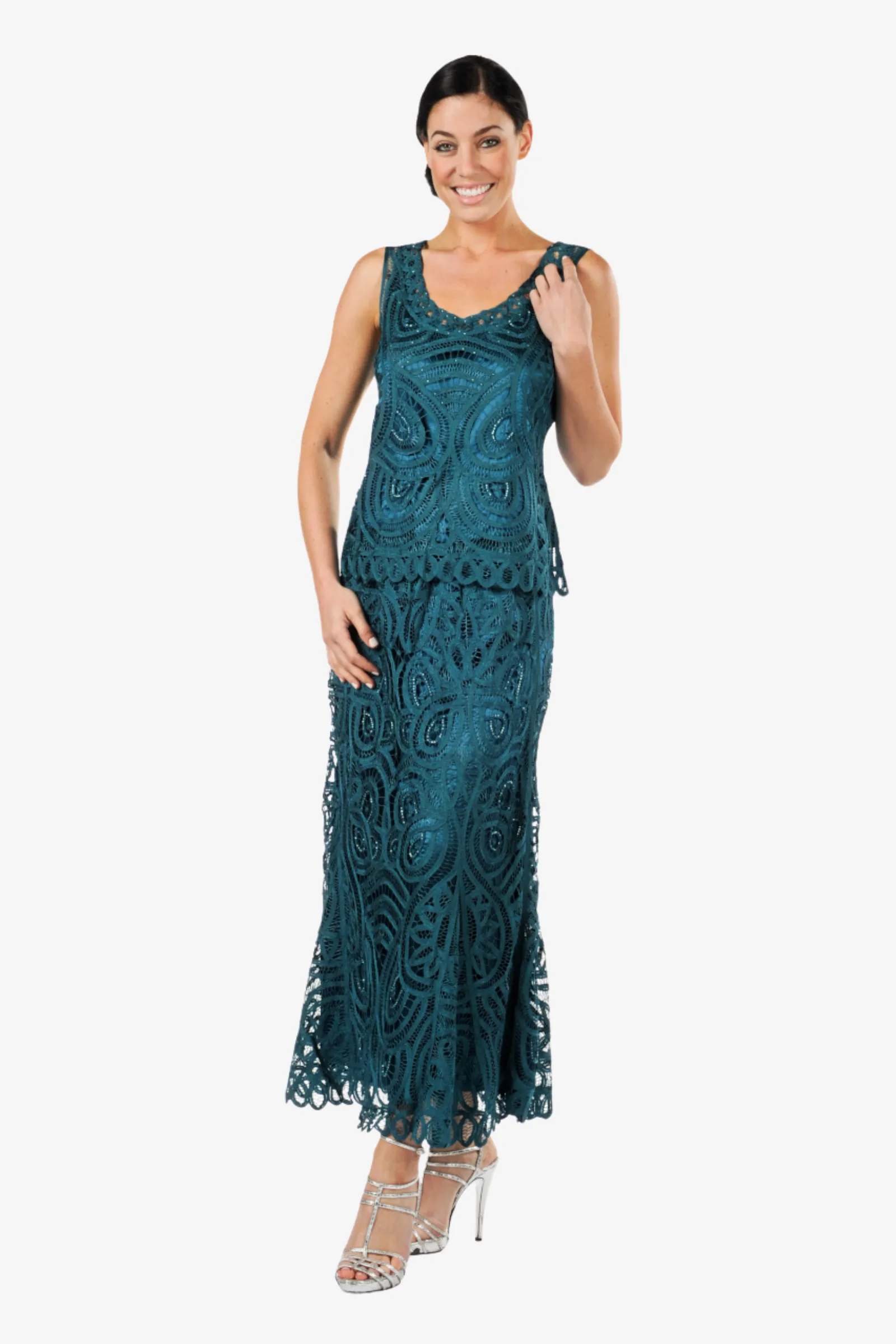 Soulmates D7051 Beaded Lace Paisley Jacket Top and Skirt Set