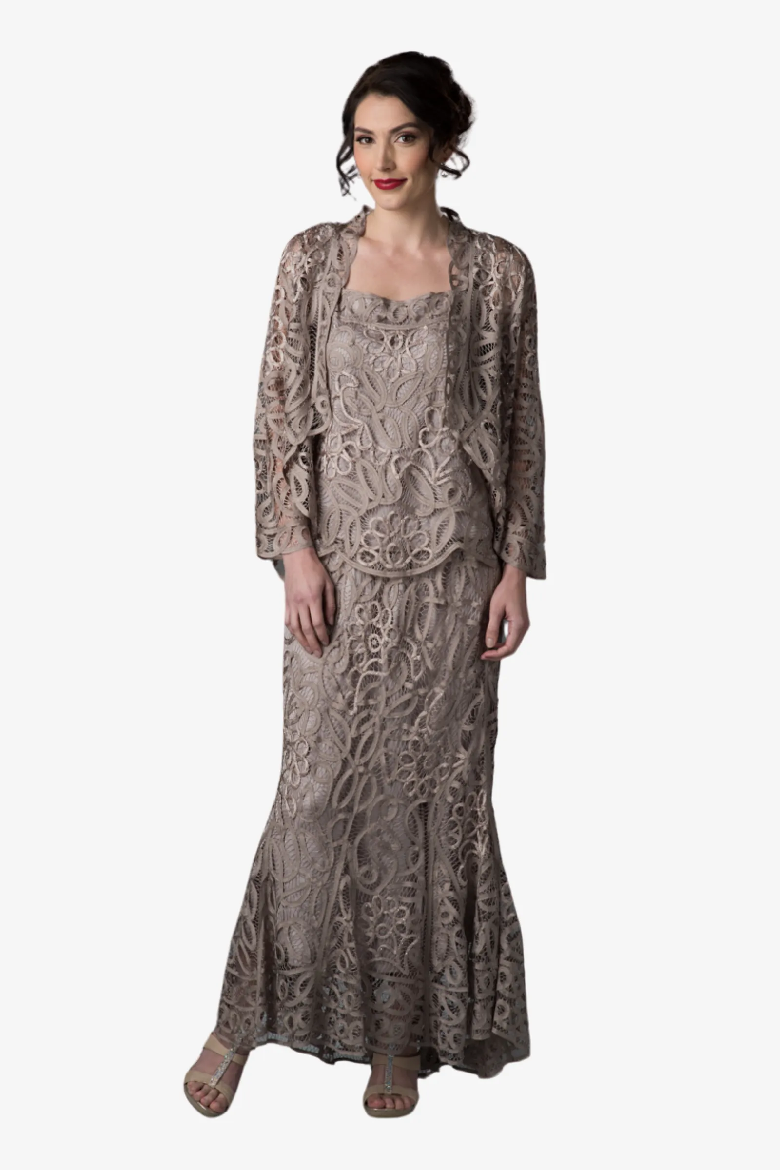 Soulmates D9130 Lace Beaded Jacket Top and High-Low Skirt Set