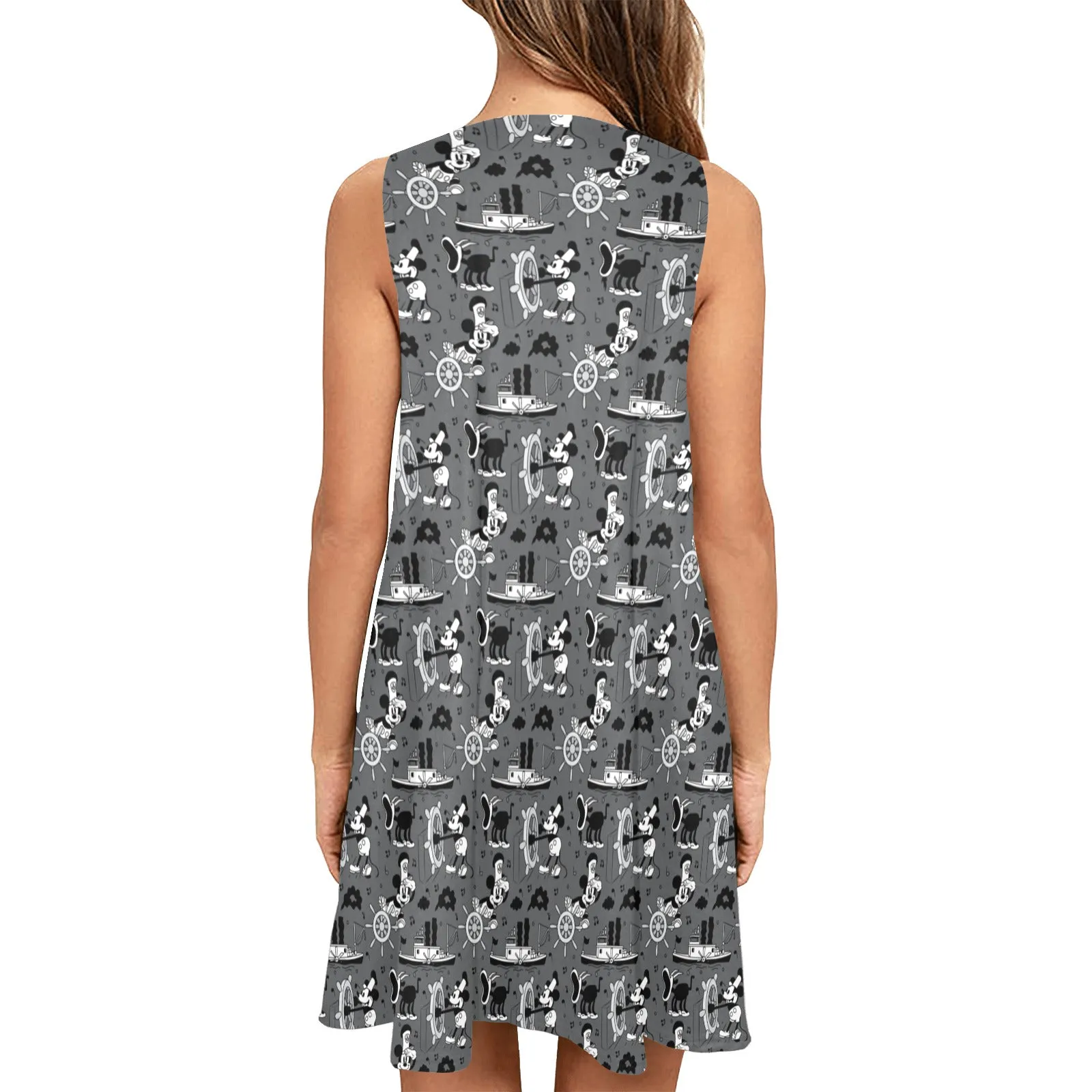 Steamboat Mickey Sleeveless A-Line Pocket Dress