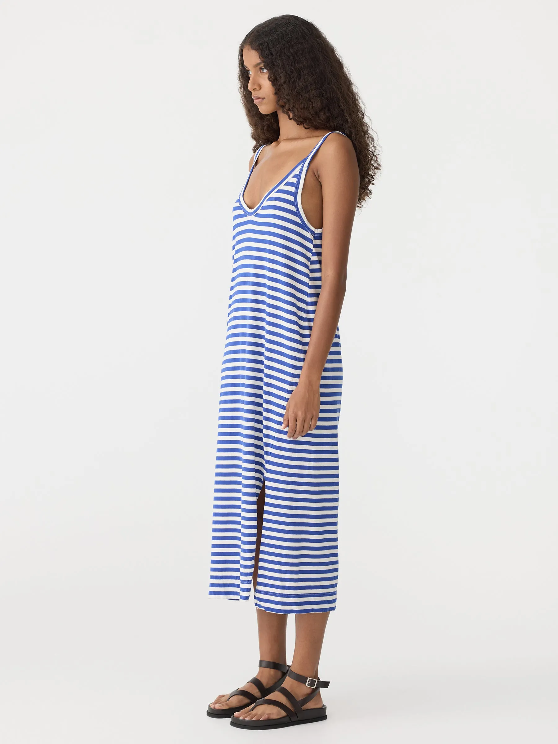 Stripe V Neck Jersey Slip Dress