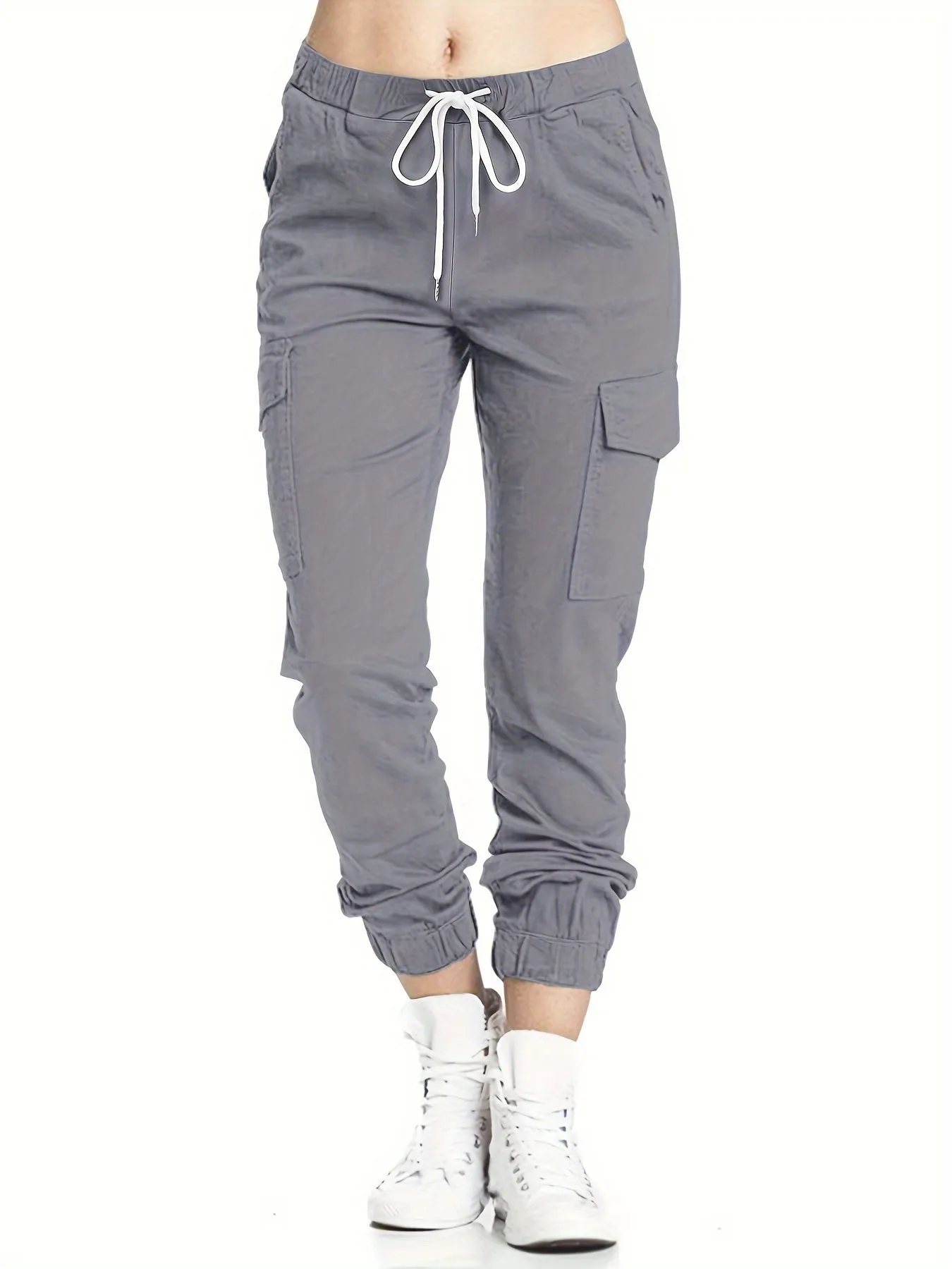 Stylish Y2K Drawstring Cargo Pants - Women's Casual Elastic Waist Long Length Pants with Multiple Pockets, Comfortable and Versatile - Perfect for Daily Wear and Outdoor Activities