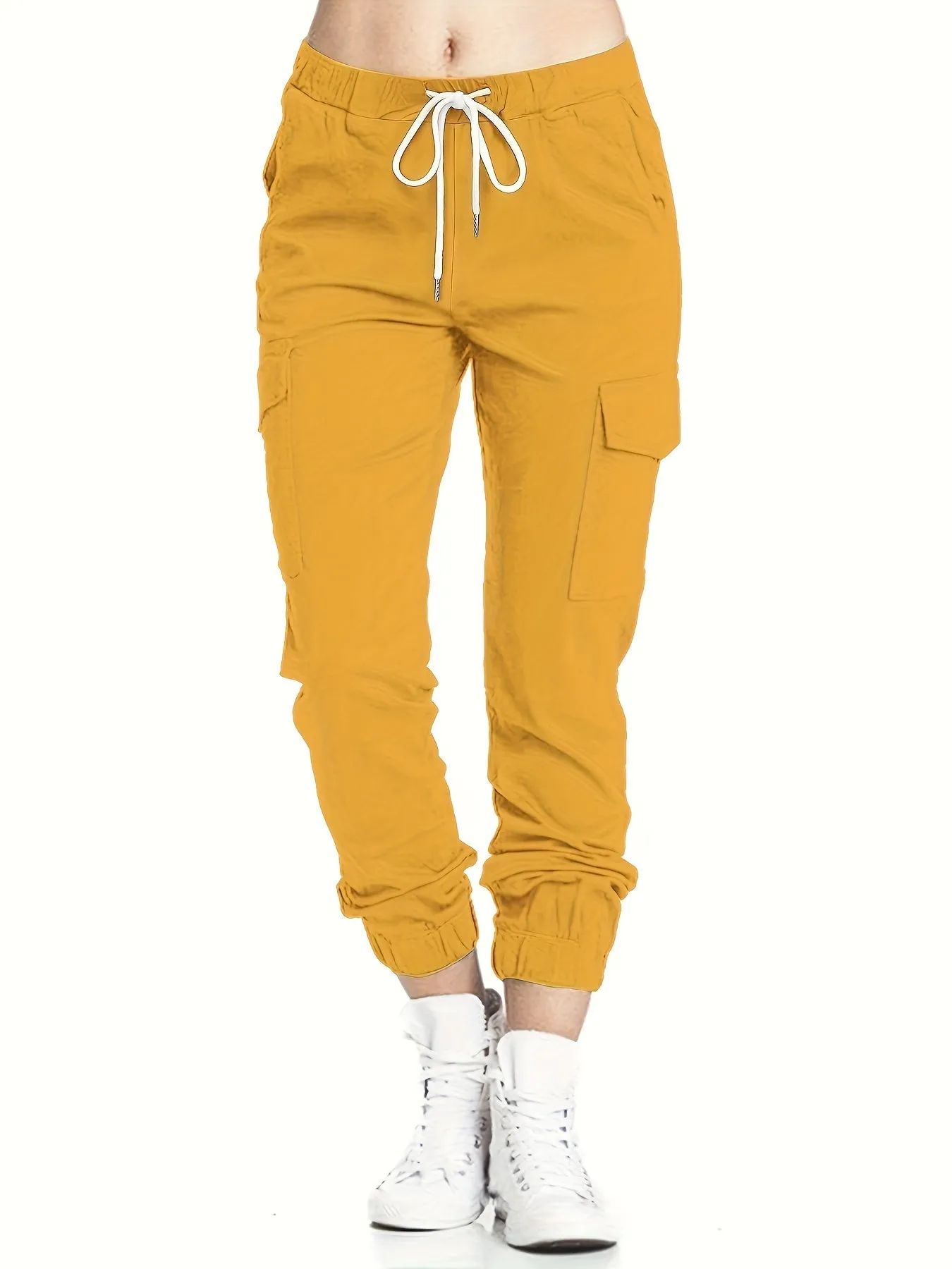 Stylish Y2K Drawstring Cargo Pants - Women's Casual Elastic Waist Long Length Pants with Multiple Pockets, Comfortable and Versatile - Perfect for Daily Wear and Outdoor Activities
