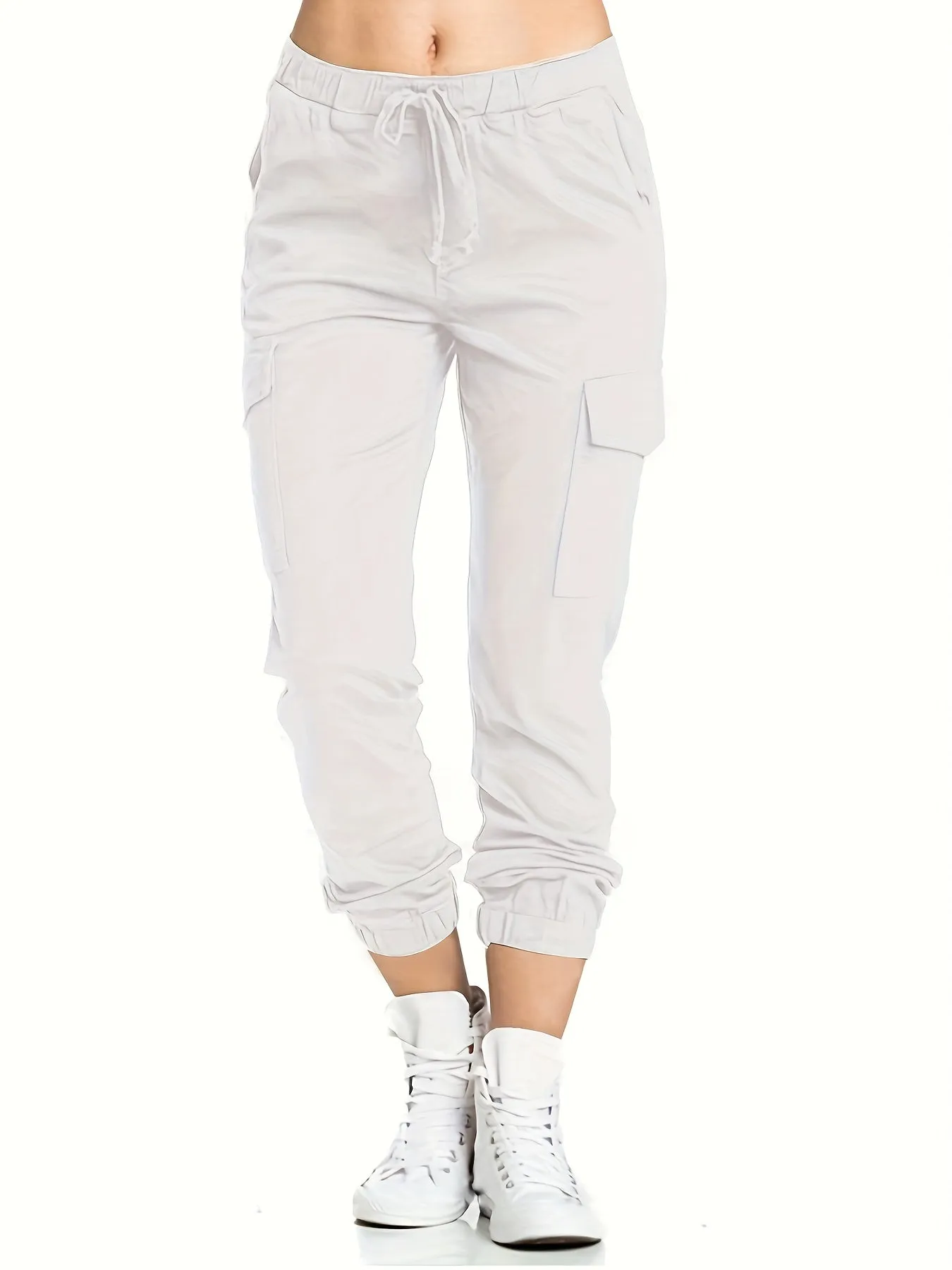 Stylish Y2K Drawstring Cargo Pants - Women's Casual Elastic Waist Long Length Pants with Multiple Pockets, Comfortable and Versatile - Perfect for Daily Wear and Outdoor Activities