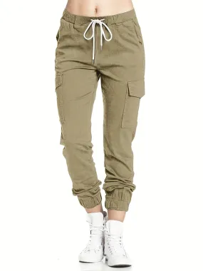 Stylish Y2K Drawstring Cargo Pants - Women's Casual Elastic Waist Long Length Pants with Multiple Pockets, Comfortable and Versatile - Perfect for Daily Wear and Outdoor Activities