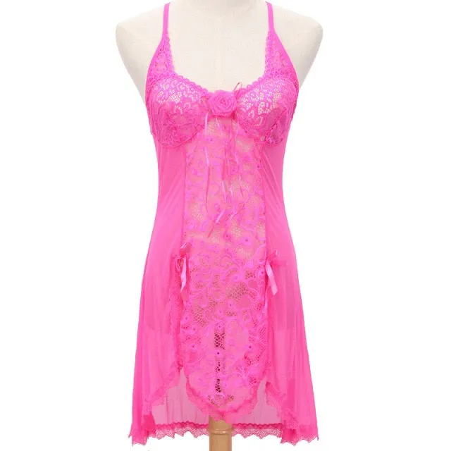 VenusFox Sexy Lingerie Sexy Temptation Suit Ladies Transparent Lace Mesh Dress Foreign Trade Sleeping Dress Lace Sexy Lingerie