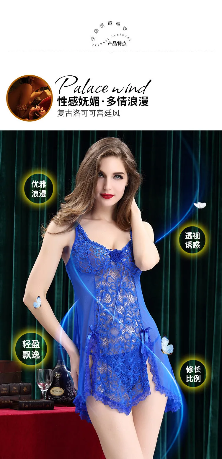 VenusFox Sexy Lingerie Sexy Temptation Suit Ladies Transparent Lace Mesh Dress Foreign Trade Sleeping Dress Lace Sexy Lingerie