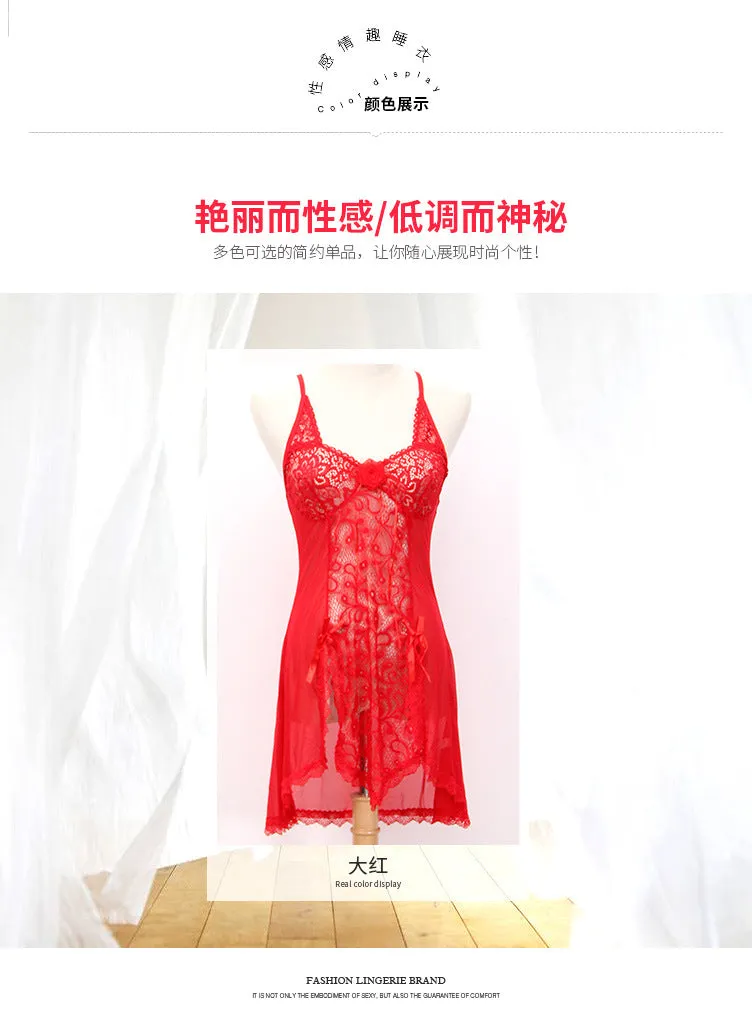 VenusFox Sexy Lingerie Sexy Temptation Suit Ladies Transparent Lace Mesh Dress Foreign Trade Sleeping Dress Lace Sexy Lingerie