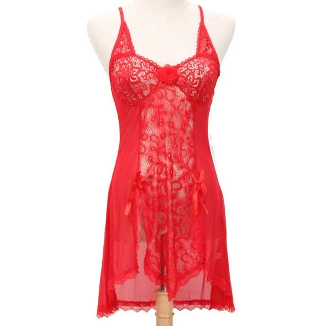 VenusFox Sexy Lingerie Sexy Temptation Suit Ladies Transparent Lace Mesh Dress Foreign Trade Sleeping Dress Lace Sexy Lingerie