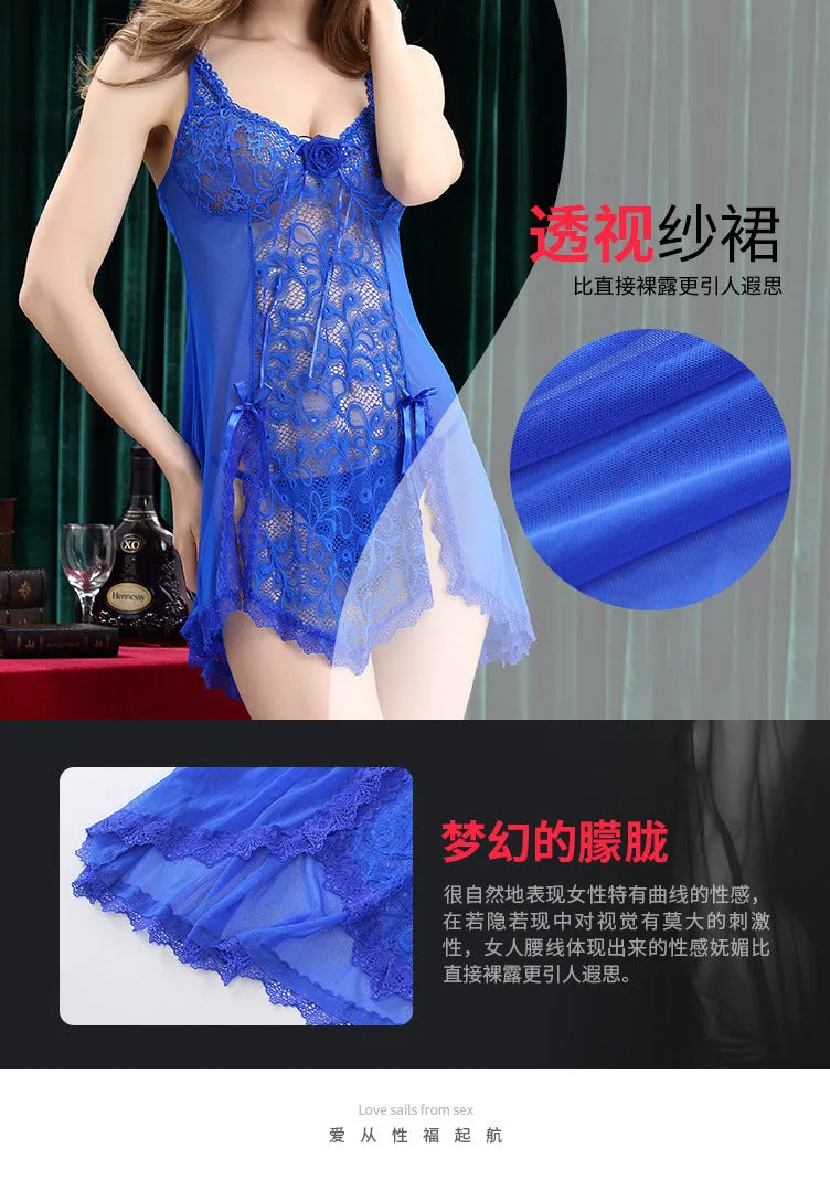 VenusFox Sexy Lingerie Sexy Temptation Suit Ladies Transparent Lace Mesh Dress Foreign Trade Sleeping Dress Lace Sexy Lingerie