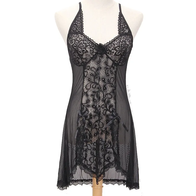 VenusFox Sexy Lingerie Sexy Temptation Suit Ladies Transparent Lace Mesh Dress Foreign Trade Sleeping Dress Lace Sexy Lingerie