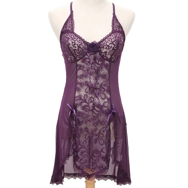 VenusFox Sexy Lingerie Sexy Temptation Suit Ladies Transparent Lace Mesh Dress Foreign Trade Sleeping Dress Lace Sexy Lingerie