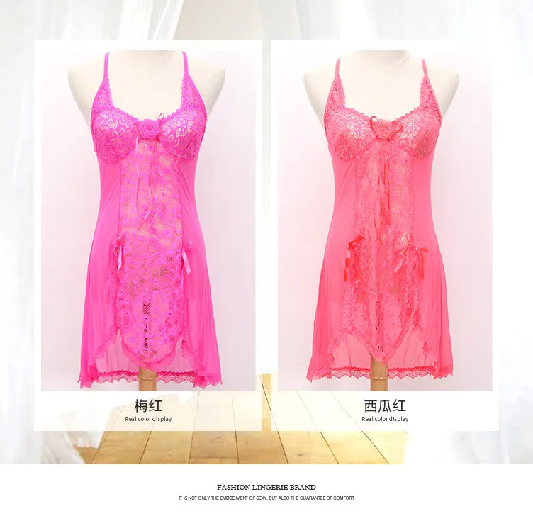 VenusFox Sexy Lingerie Sexy Temptation Suit Ladies Transparent Lace Mesh Dress Foreign Trade Sleeping Dress Lace Sexy Lingerie