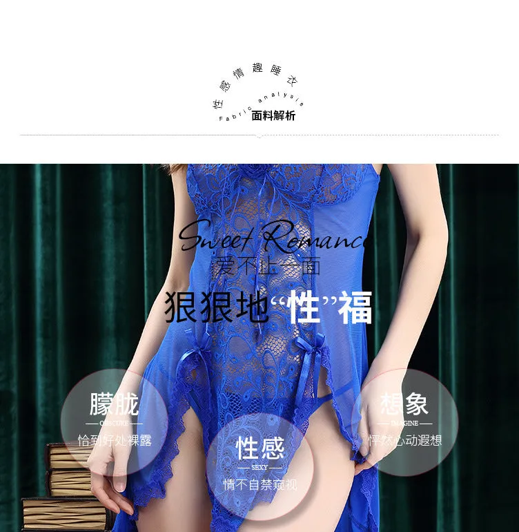 VenusFox Sexy Lingerie Sexy Temptation Suit Ladies Transparent Lace Mesh Dress Foreign Trade Sleeping Dress Lace Sexy Lingerie
