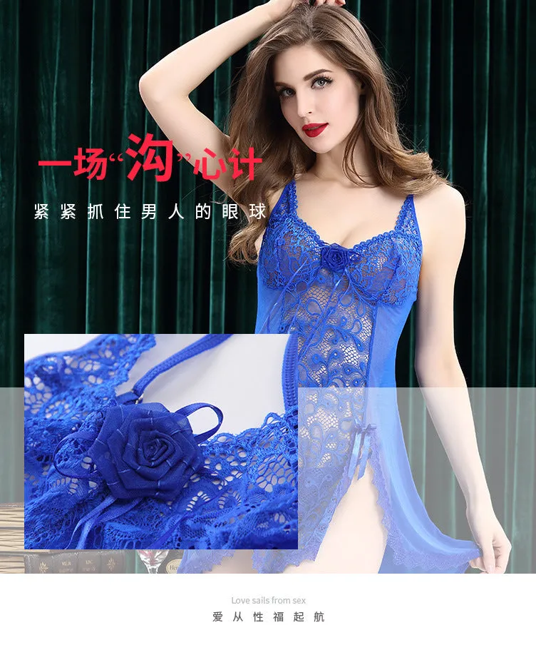 VenusFox Sexy Lingerie Sexy Temptation Suit Ladies Transparent Lace Mesh Dress Foreign Trade Sleeping Dress Lace Sexy Lingerie