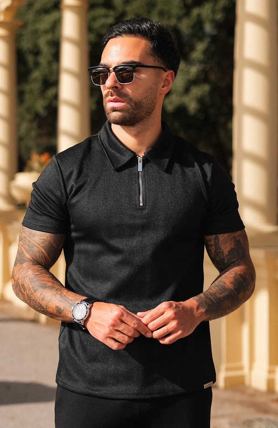 Zig Zag Premium Polo in Black