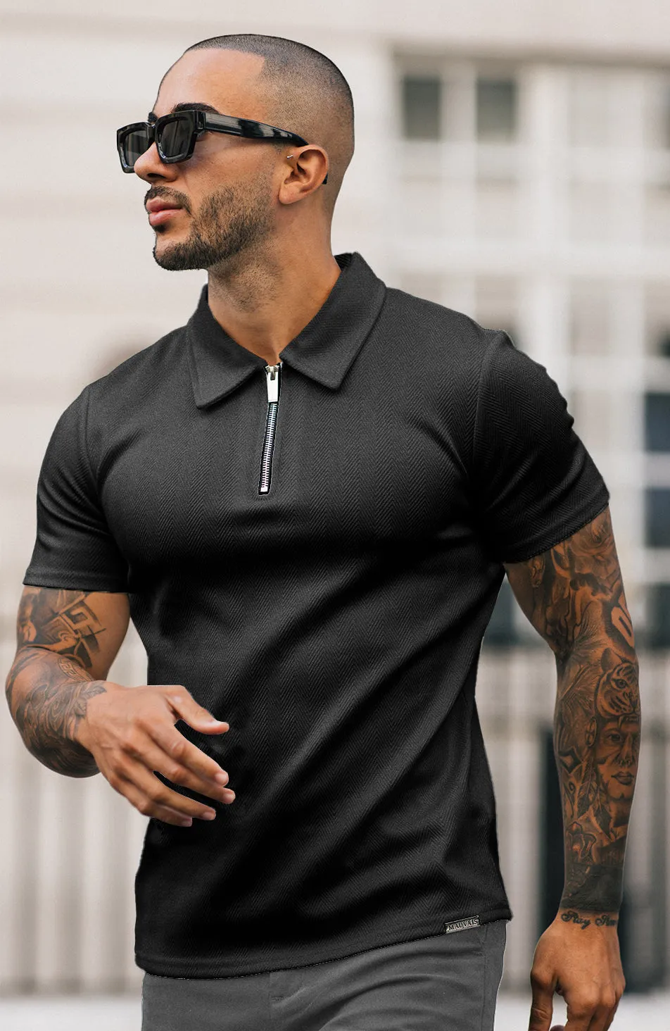 Zig Zag Premium Polo in Black